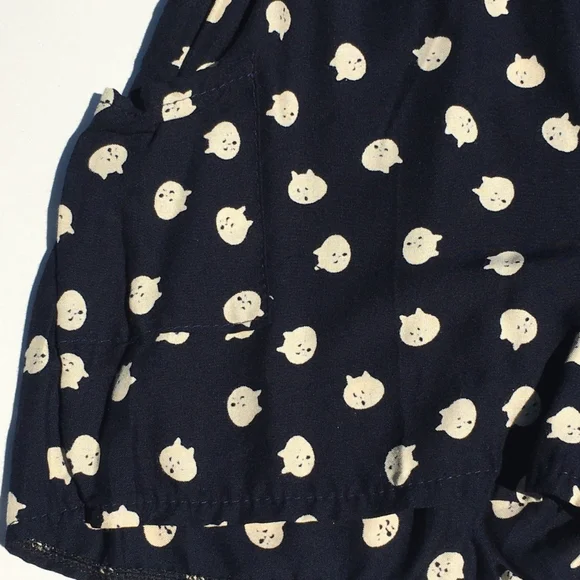 Kitten Face Polka Cat Shorts Romper Jumpsuit Size L (Fits like Small) Navy Blue - Picture 4 of 4